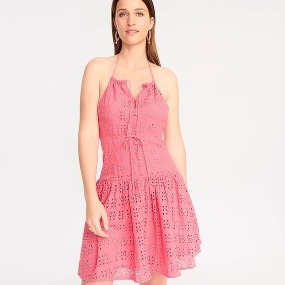 J.Crew Pink Eyelet Anguilla Mini Halter Dress 20 - Picture 2 of 8